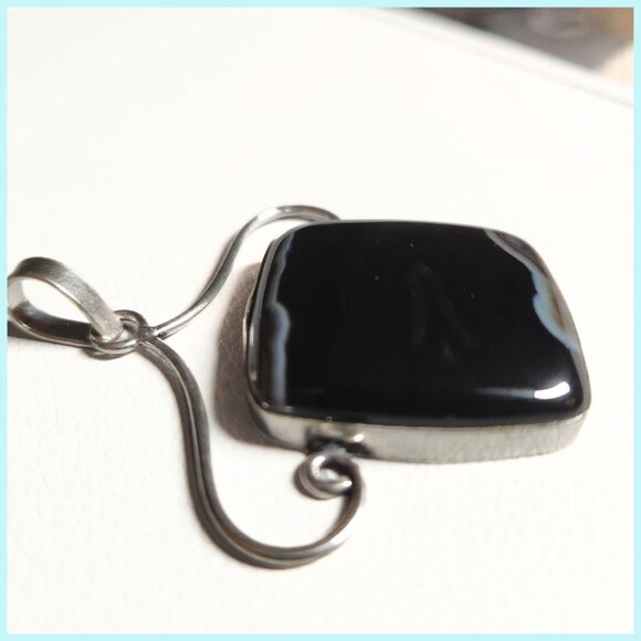 Black Onyx Square Pendant with 18" Sterling Necklace Artisan Crafted NEW - Picture 11 of 13